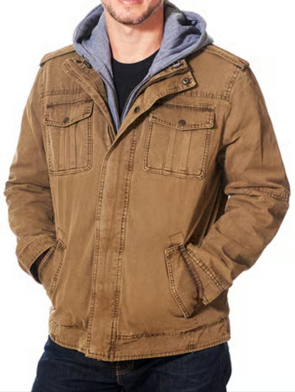 Levi's Men's Hooded Trucker Jacket in Brown & Gray